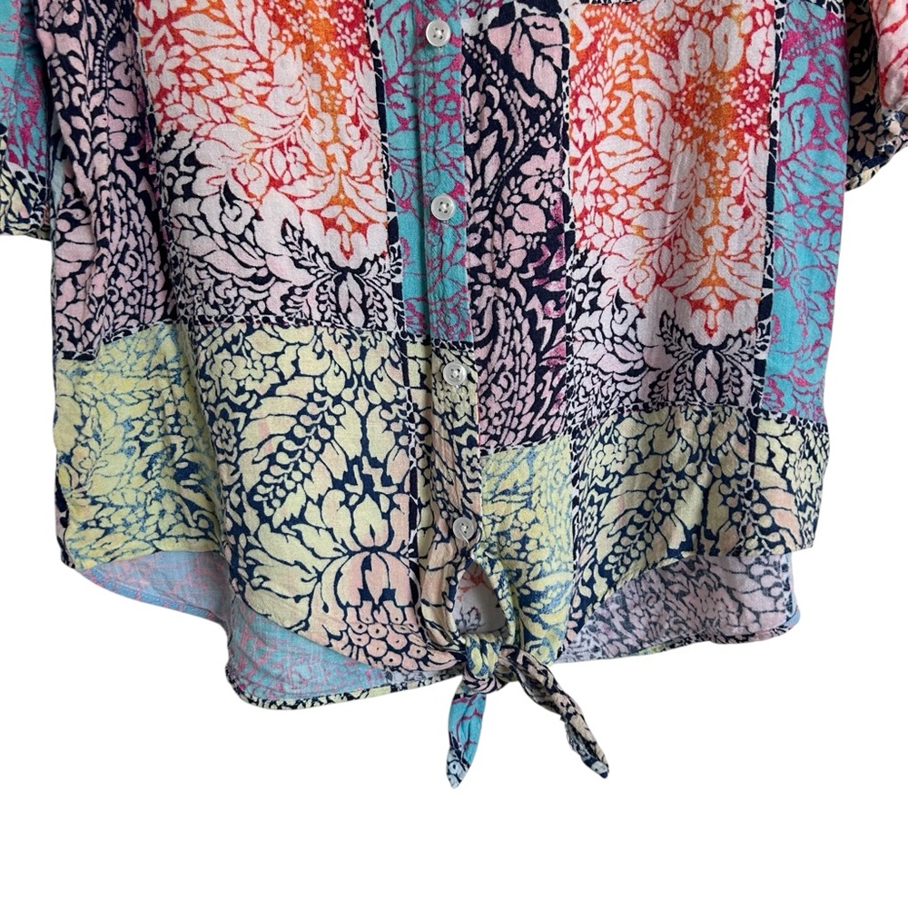 Chico’s Multi Colored Patchwork Short Bell sleeve… - image 5